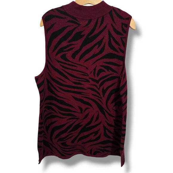 JM Collection women's wine red animal print sleeveless high neck Sweater - Picture 2 of 7
